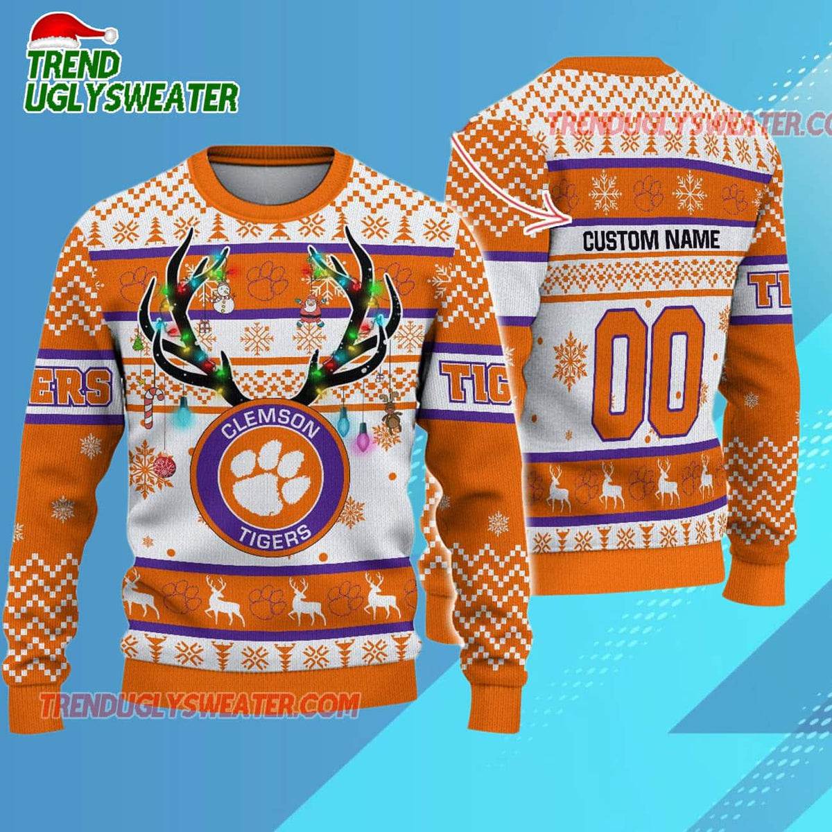 Personalized Ncaa Clemson Tigers Special Reindeer Light Ugly Christmas Sweater