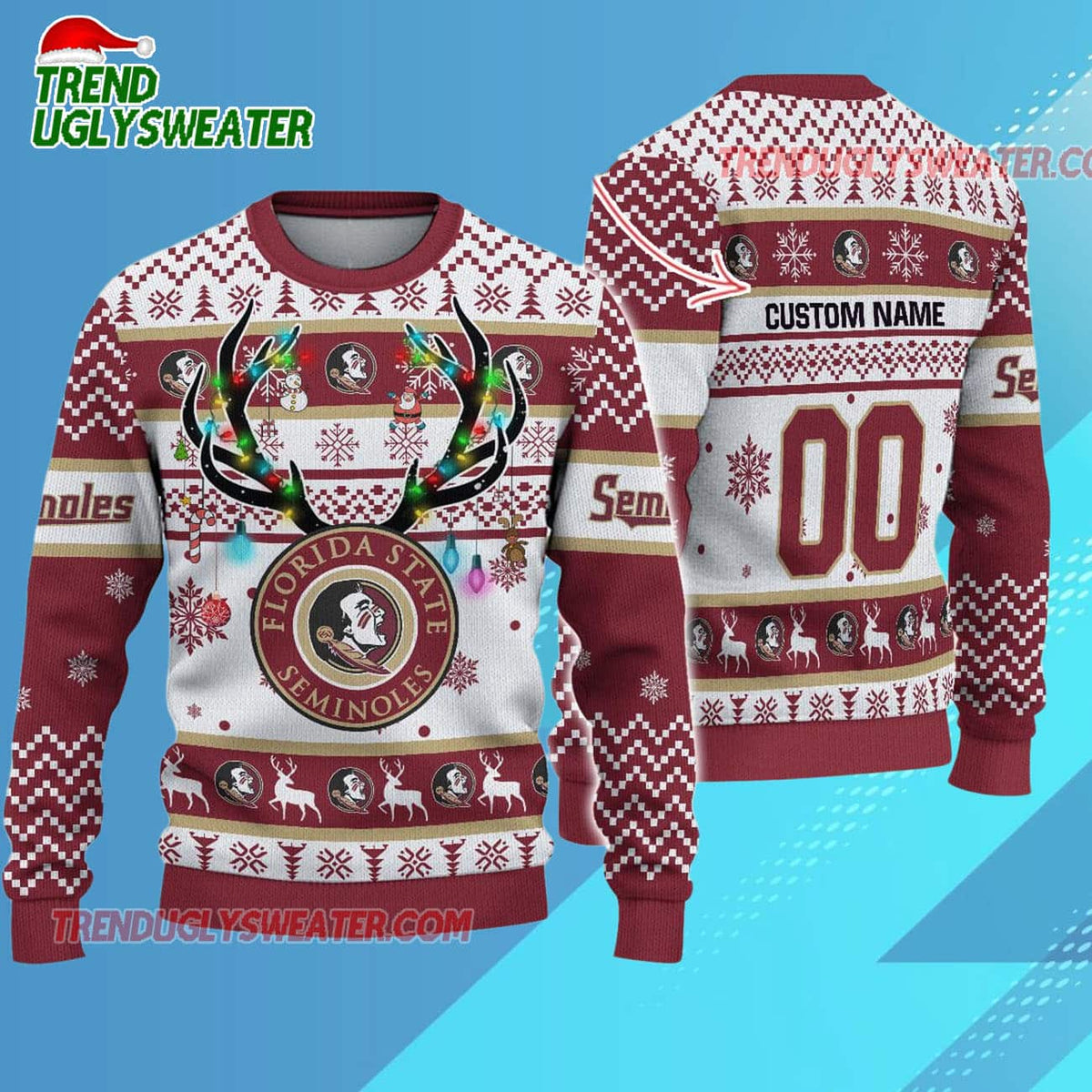 Personalized Ncaa Florida State Seminoles Special Reindeer Light Ugly Christmas Sweater