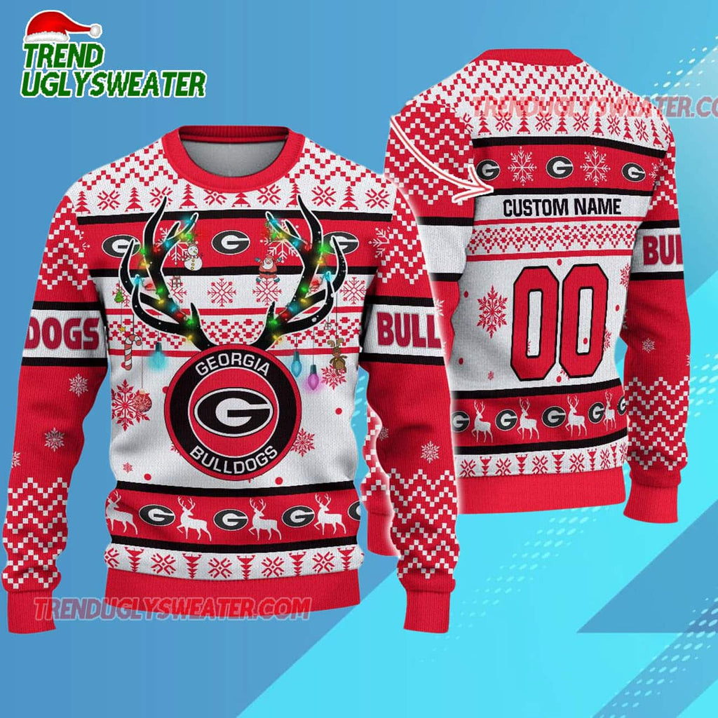 Personalized Ncaa Georgia Bulldogs Special Reindeer Light Ugly Christmas Sweater