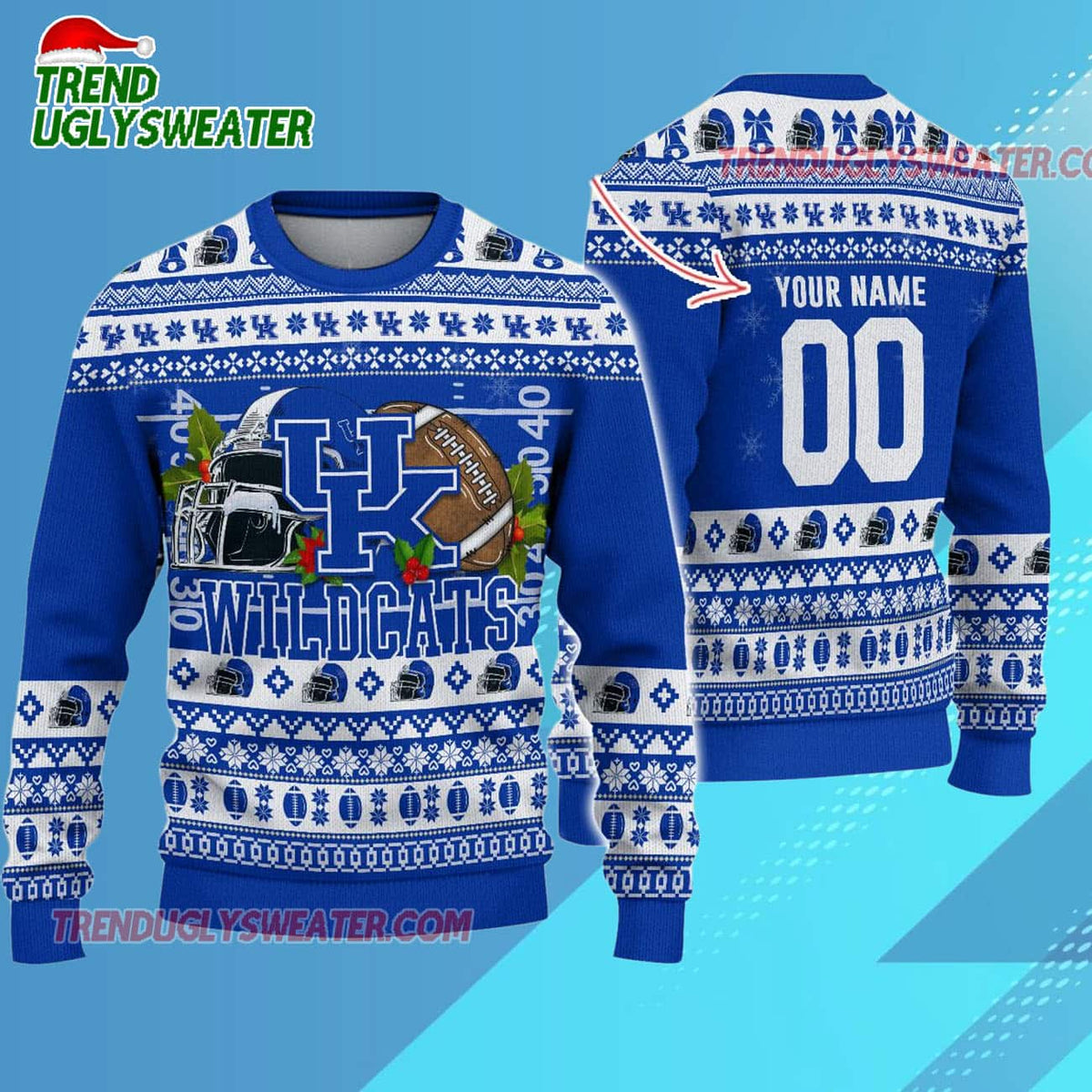 Ncaa Kentucky Wildcats Logo Team Football Custom Christmas Ugly Sweater