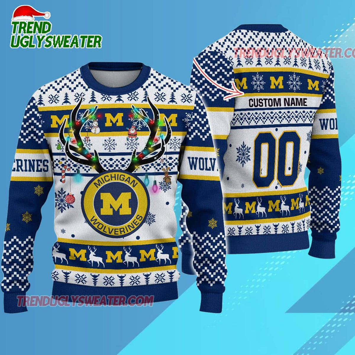 Personalized Ncaa Michigan Wolverines Special Reindeer Light Ugly Christmas Sweater