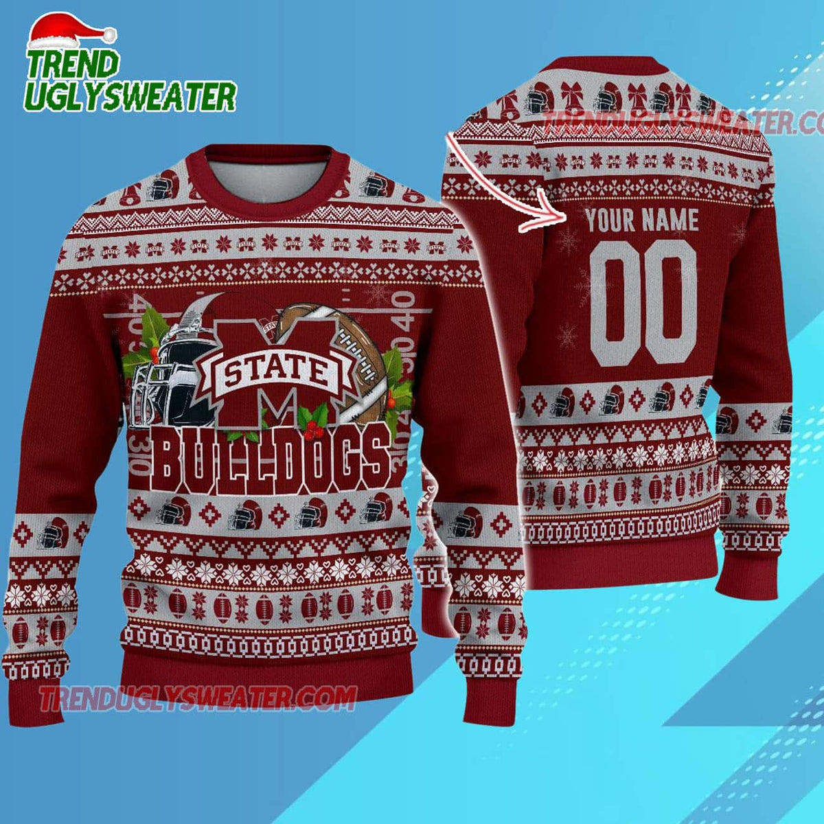 Ncaa Mississippi State Bulldogs Logo Team Football Custom Christmas Ugly Sweater