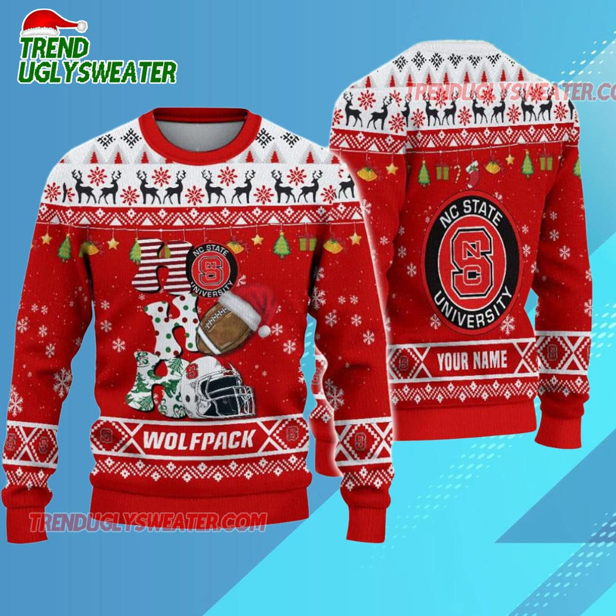 Ncaa Nc State Wolfpack Football Ho Ho Ho Ugly Christmas Sweater
