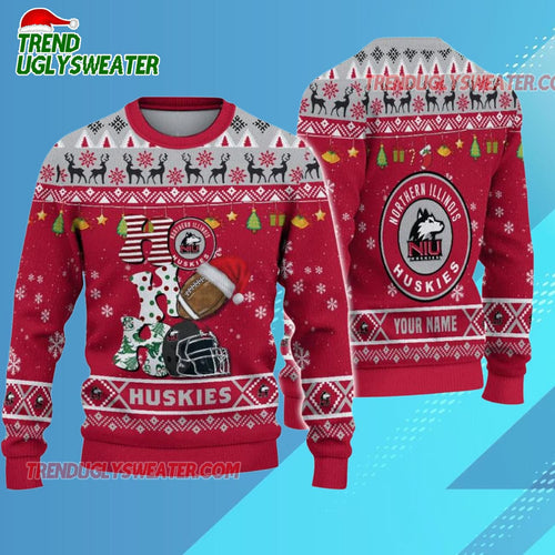 Ncaa Northern Illinois Huskies Football Ho Ho Ho Ugly Christmas Sweater