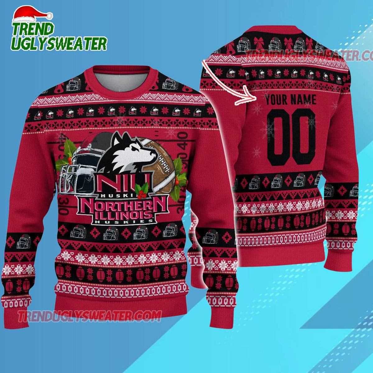 Ncaa Northern Illinois Huskies Logo Team Football Custom Christmas Ugly Sweater