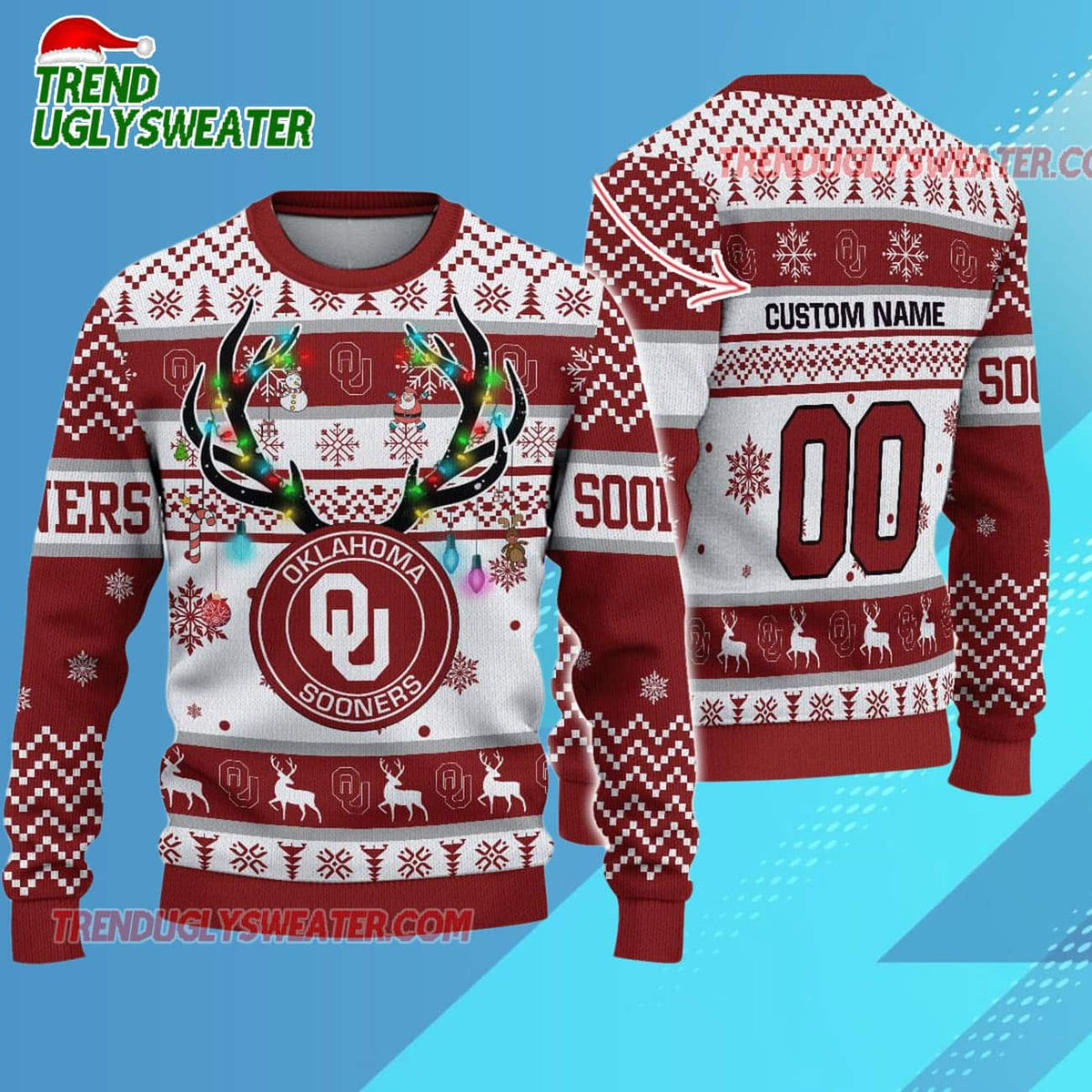 Personalized Ncaa Oklahoma Sooners Special Reindeer Light Ugly Christmas Sweater