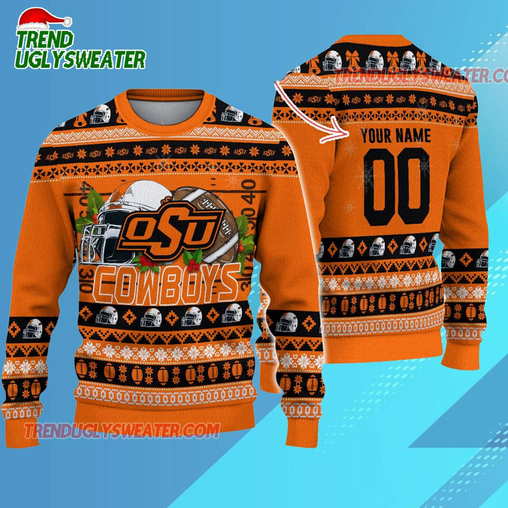Ncaa Oklahoma State Cowboys Logo Team Football Custom Christmas Ugly Sweater