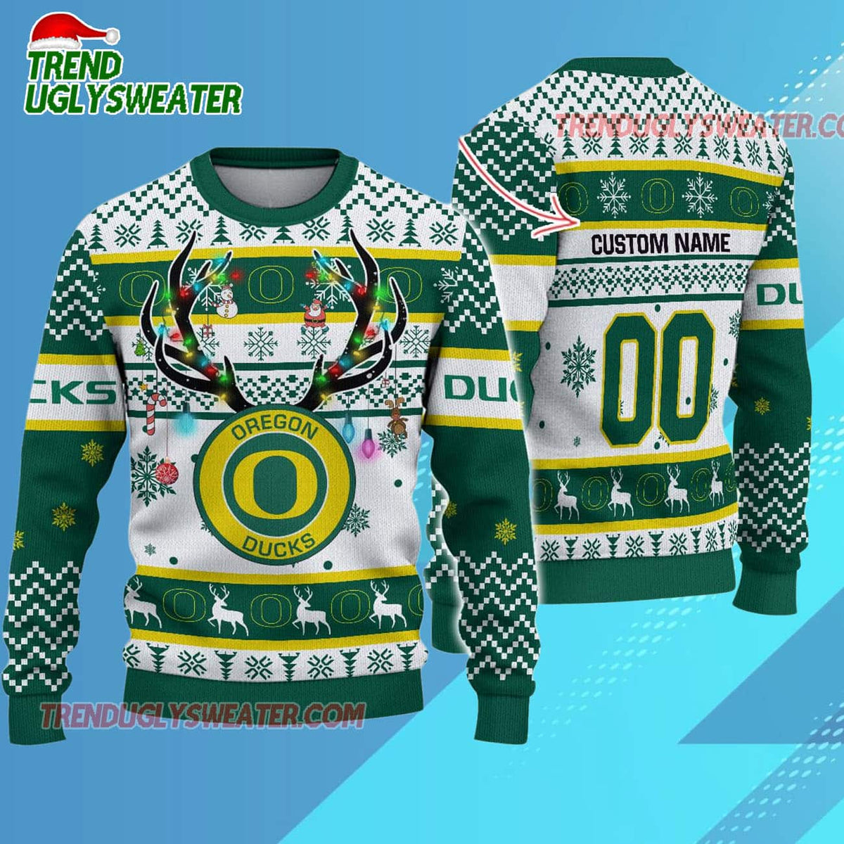 Personalized Ncaa Oregon Ducks Special Reindeer Light Ugly Christmas Sweater