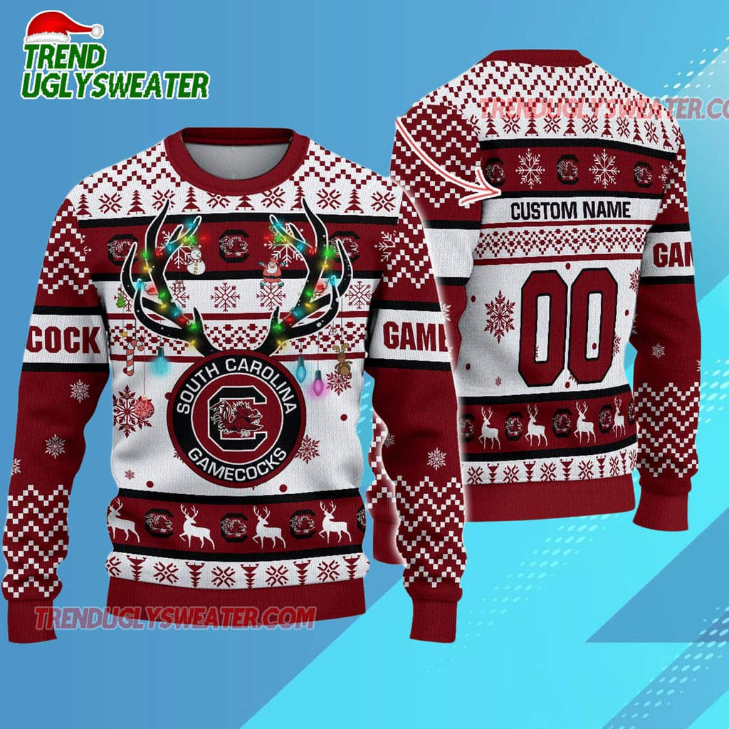 Personalized Ncaa South Carolina Gamecocks Special Reindeer Light Ugly Christmas Sweater