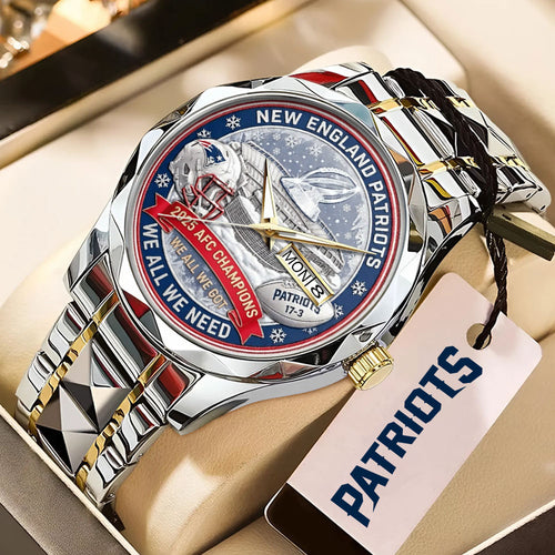 New England Patriots 2025 AFC Champions Alloy Luxury Quartz Watch – MAITM14620