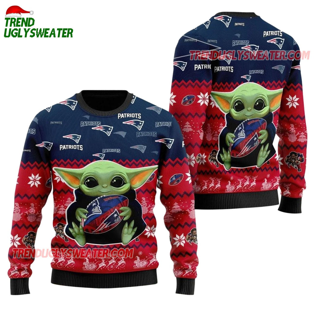 New England Patriots Baby Yoda Hug The Ball Christmas Ugly Sweater
