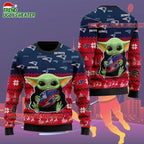 New England Patriots Baby Yoda Hug The Ball Christmas Ugly Sweater