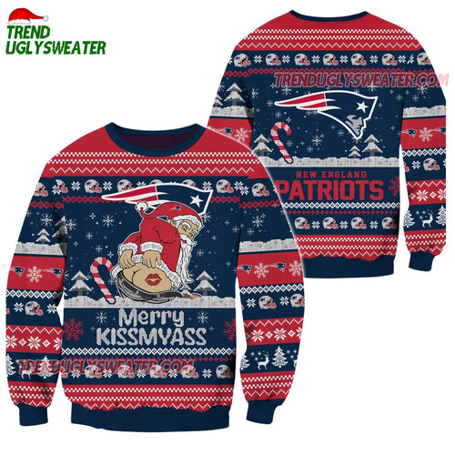 New England Patriots Merrykissmyass Funny Santa Claus Christmas Ugly Sweater