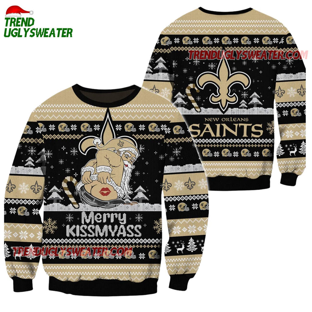 New Orleans Saints Merrykissmyass Funny Santa Claus Christmas Ugly Sweater