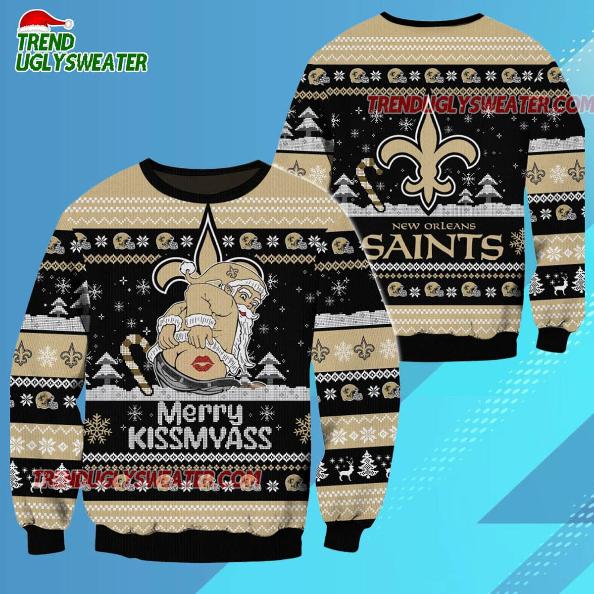 New Orleans Saints Merrykissmyass Funny Santa Claus Christmas Ugly Sweater