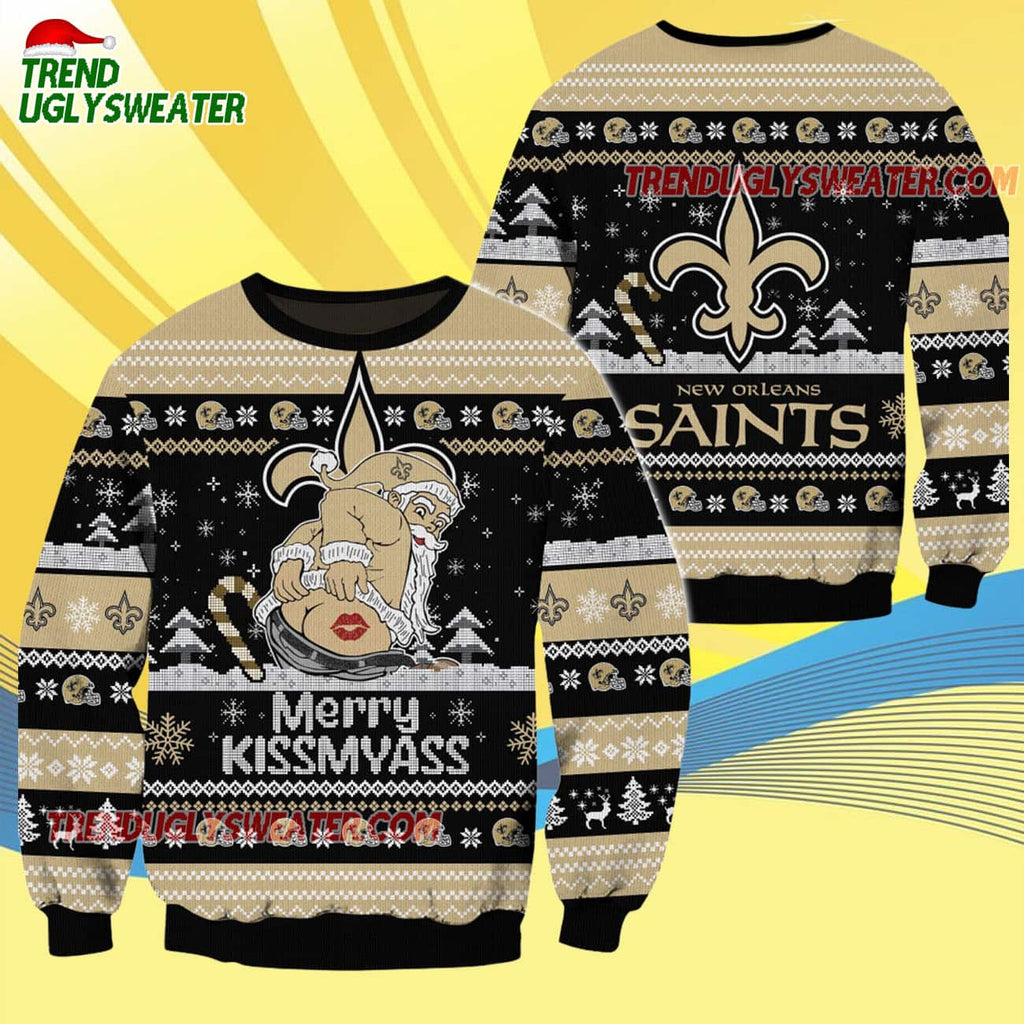 New Orleans Saints Merrykissmyass Funny Santa Claus Christmas Ugly Sweater