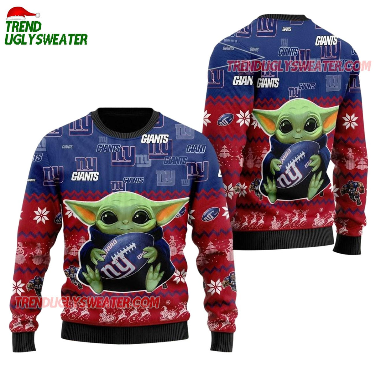 New York Giants Baby Yoda Hug The Ball Christmas Ugly Sweater