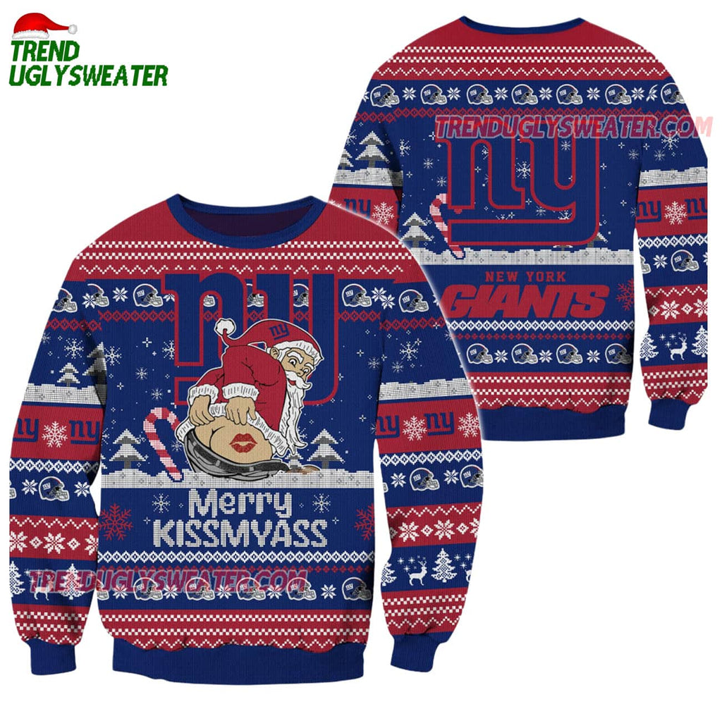 New York Giants Merrykissmyass Funny Santa Claus Christmas Ugly Sweater