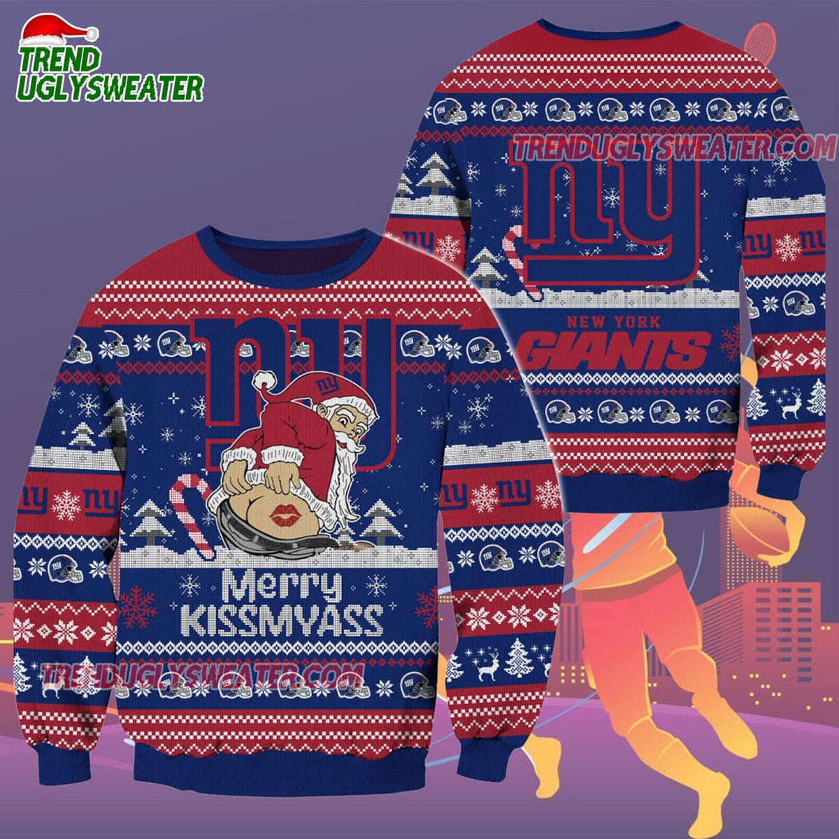 New York Giants Merrykissmyass Funny Santa Claus Christmas Ugly Sweater