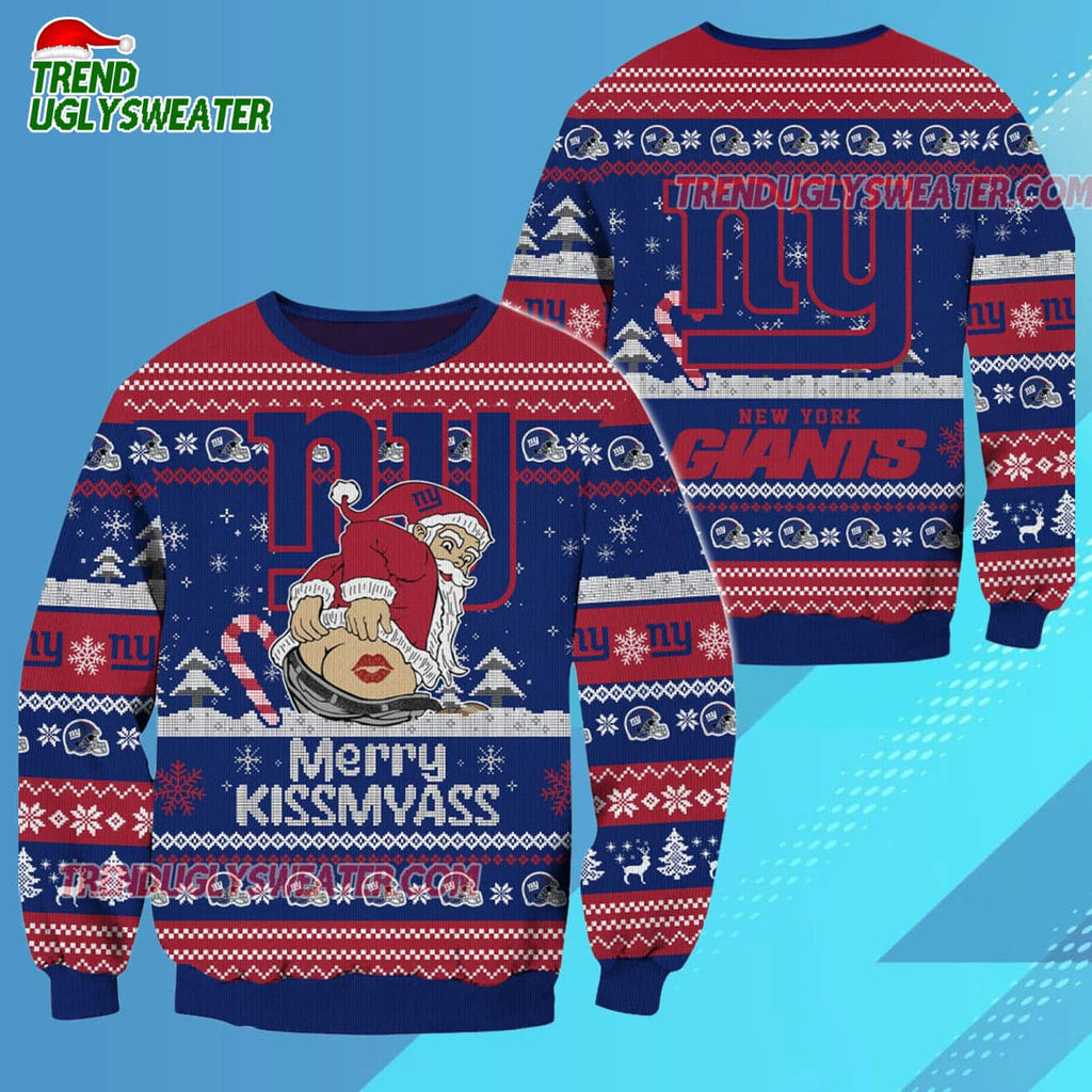 New York Giants Merrykissmyass Funny Santa Claus Christmas Ugly Sweater