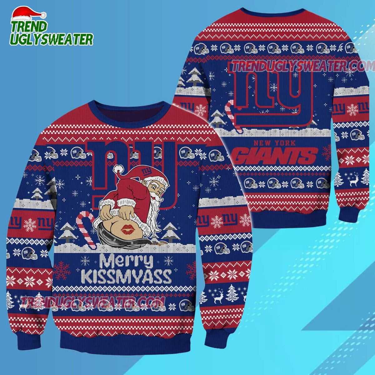 New York Giants Merrykissmyass Funny Santa Claus Christmas Ugly Sweater