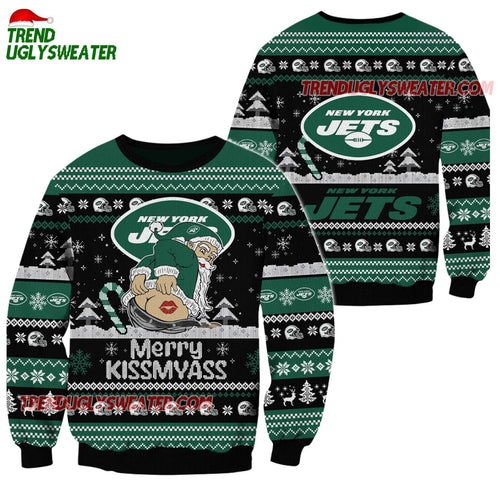 New York Jets Merrykissmyass Funny Santa Claus Christmas Ugly Sweater