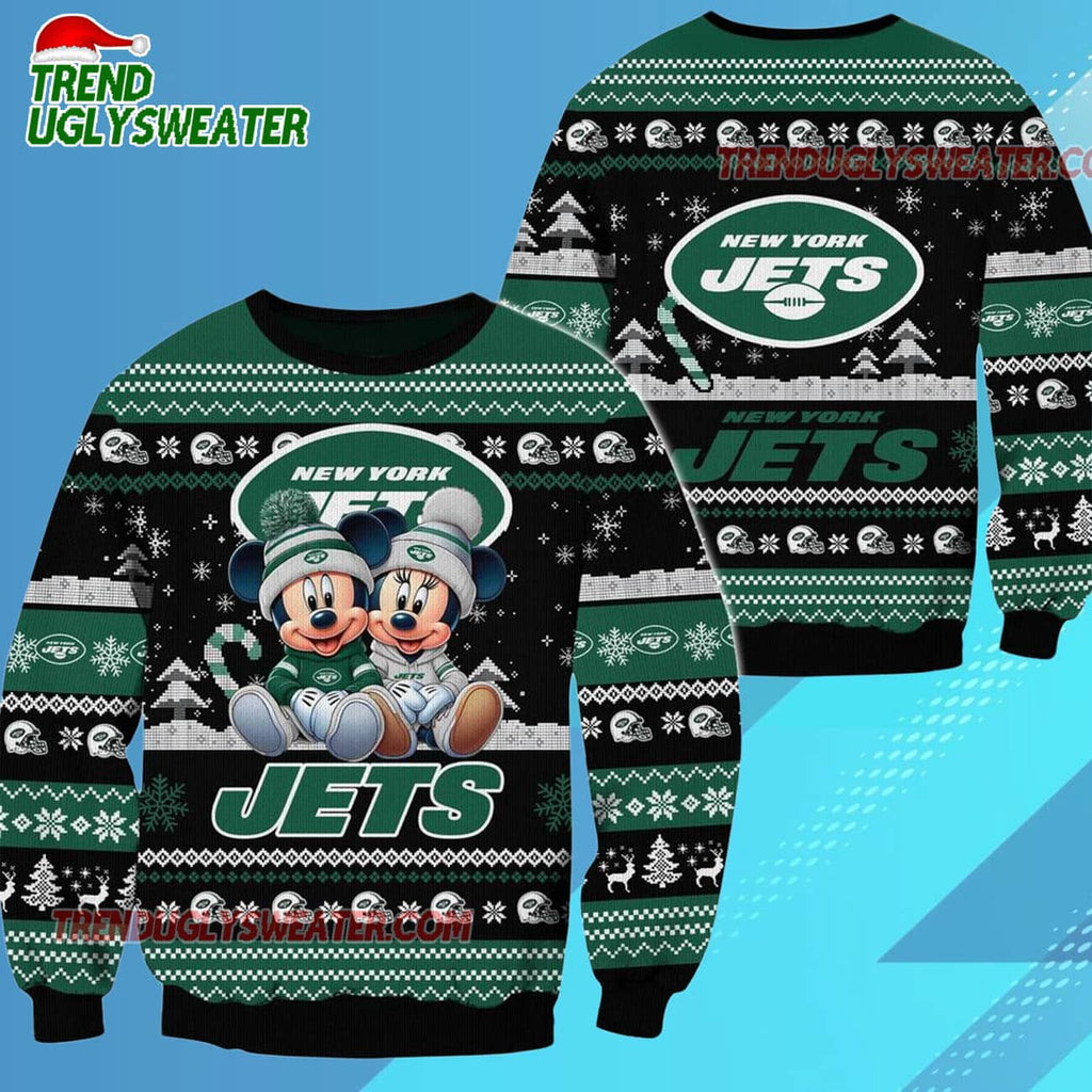 New York Jets NFL Mickey Minnie Ugly Christmas Sweater
