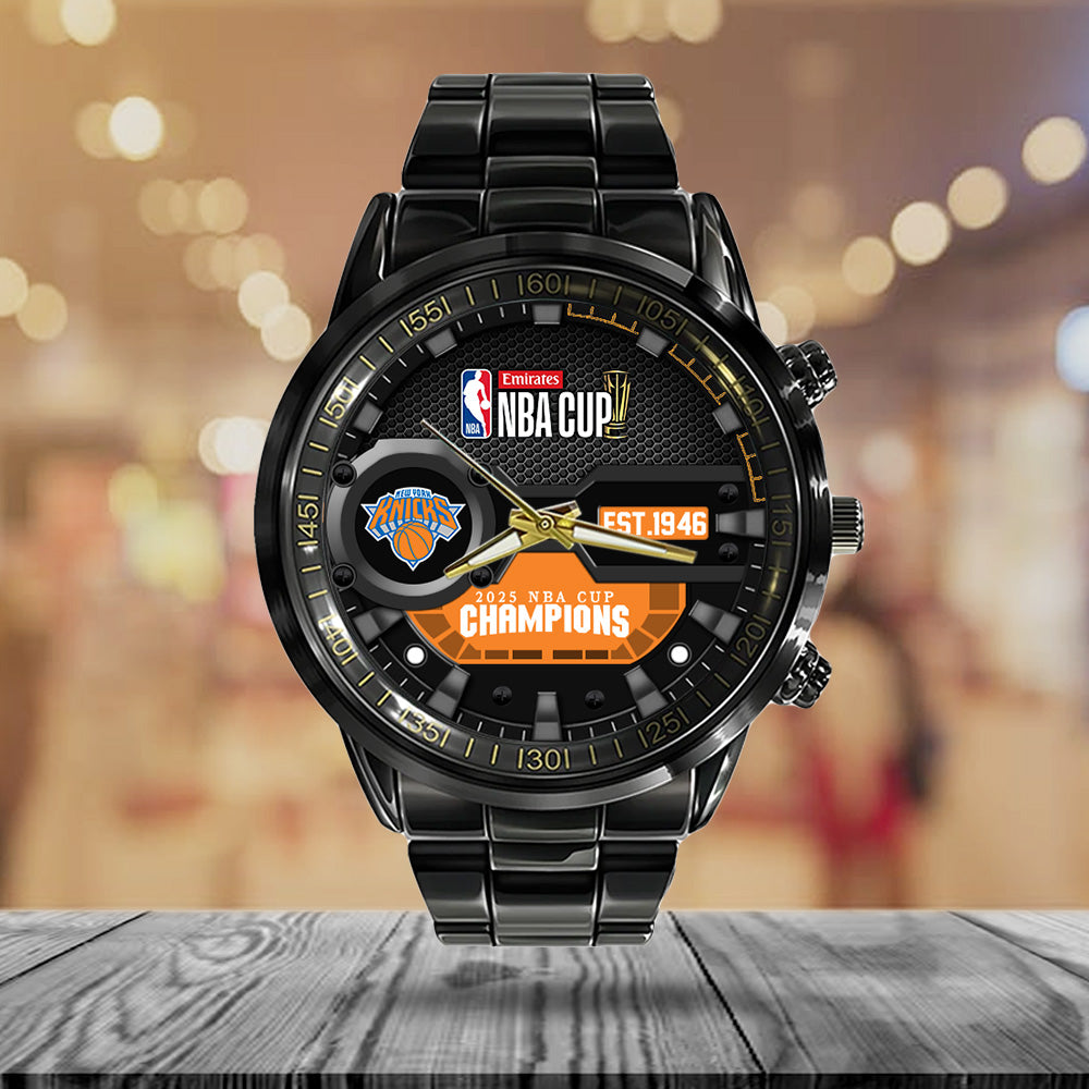New York Knicks 2025 NBA Cup Champions Black Stainless Steel Watch – MAITM14111