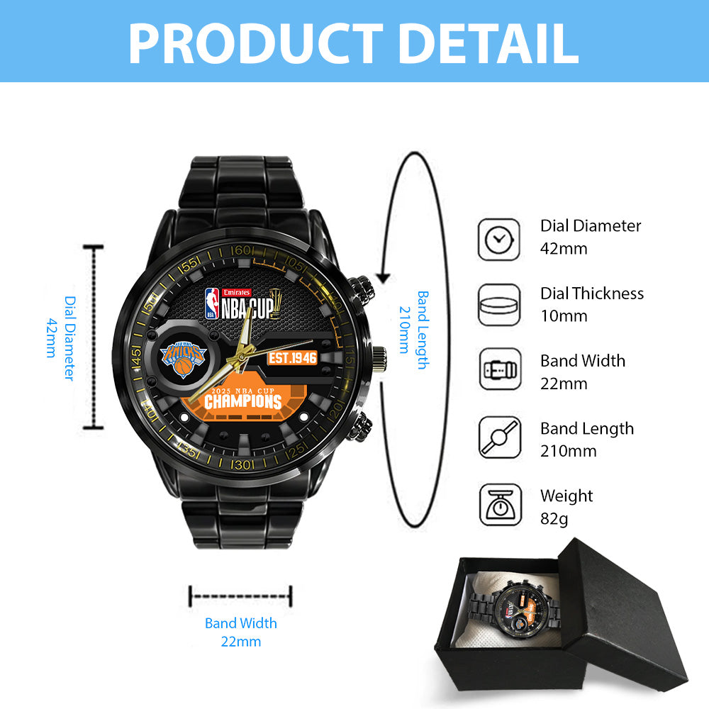 New York Knicks 2025 NBA Cup Champions Black Stainless Steel Watch – MAITM14111