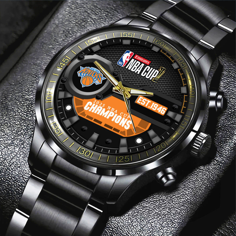 New York Knicks 2025 NBA Cup Champions Black Stainless Steel Watch – MAITM14111