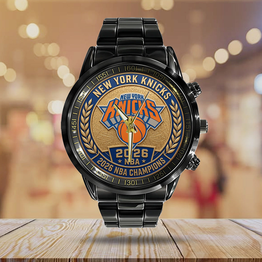 New York Knicks NBA Finals Champions 2026 Black Stainless Steel Watch – TANTN23768