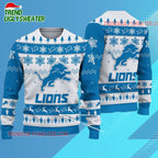 Nfl Detroit Lions 2025 Snowflake Reindeer New Design Ugly Xmas Sweater