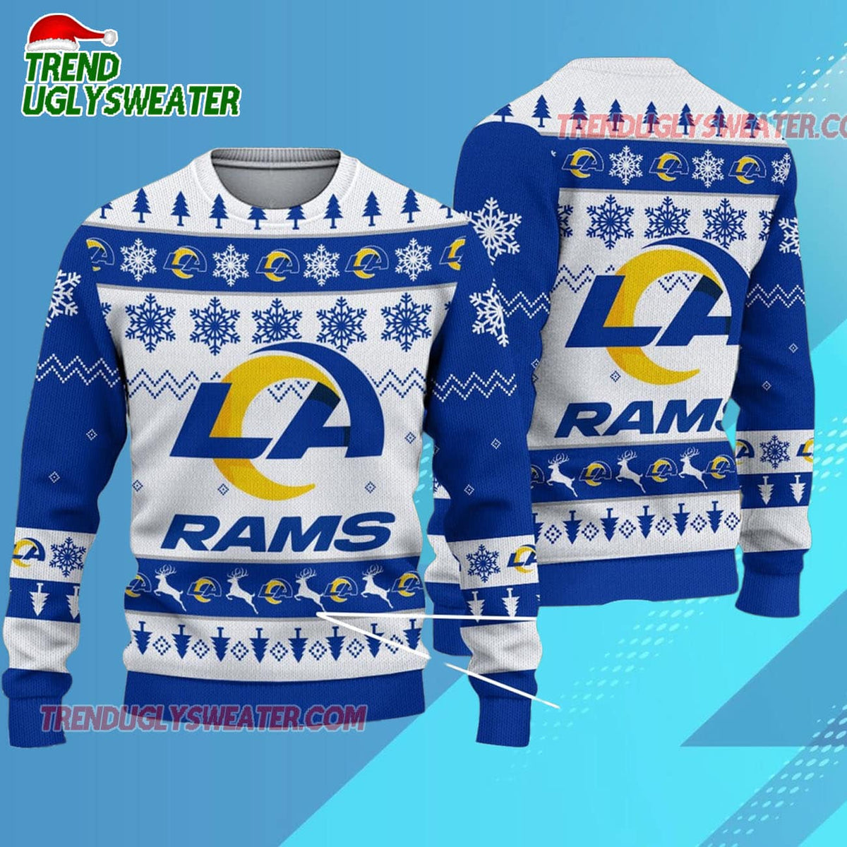 Nfl Los Angeles Rams 2025 Reindeer Christmas Tree Ugly Xmas Sweater