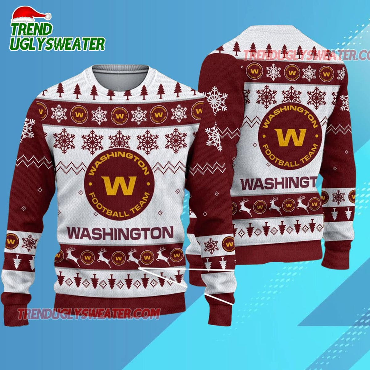 Nfl Washington Commanders 2025 Reindeer Christmas Tree Ugly Xmas Sweater