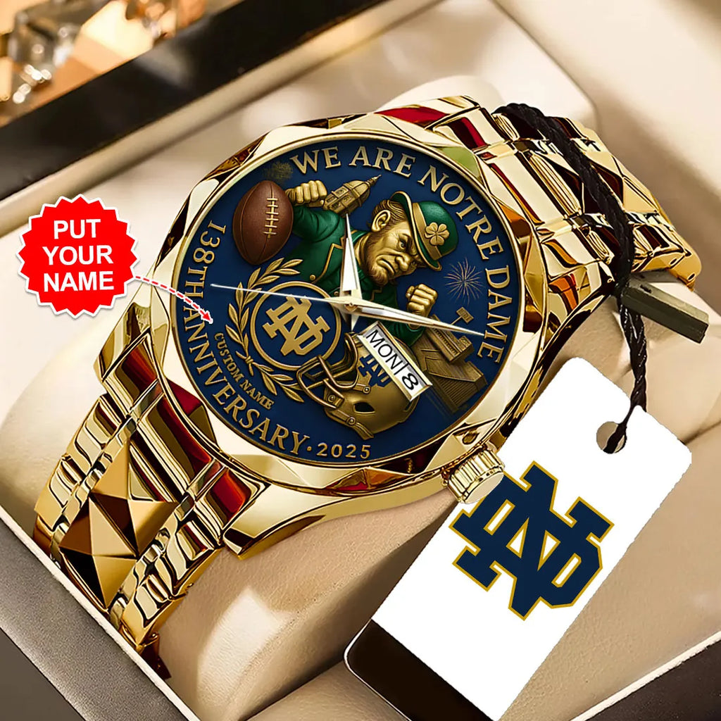 Personalized Notre Dame Fighting Irish Football 138th Anniversary 2025 Alloy Luxury Quartz Watch – TANTN16198