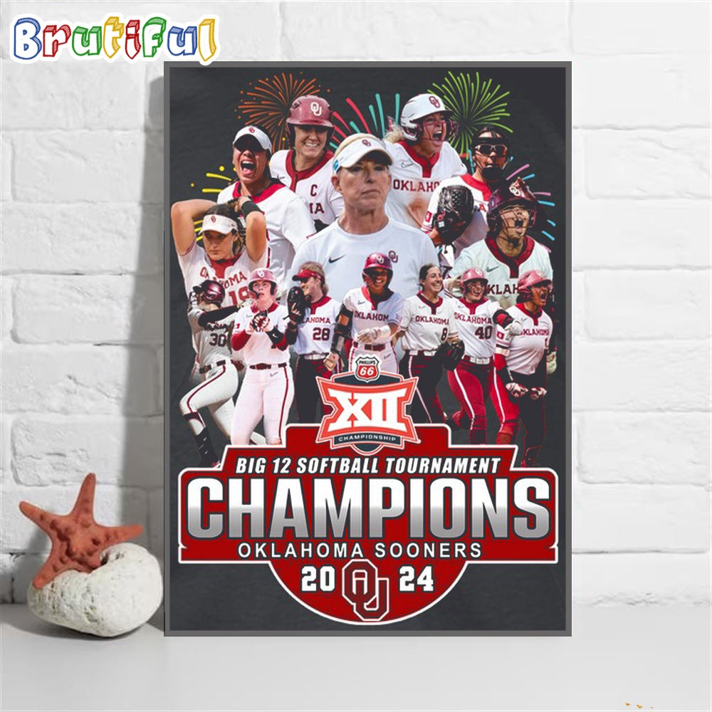 Oklahoma Sooners Women’s Big 12 Softball Tournament Champions 2024 Wall Art Poster Canvas