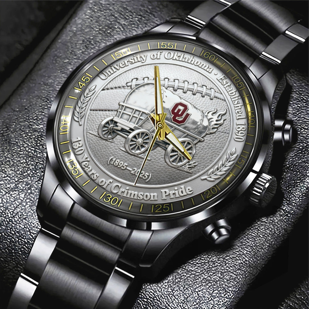 Oklahoma Sooners Football 130th Anniversary 2025 Black Stainless Steel Watch – TANTN17820