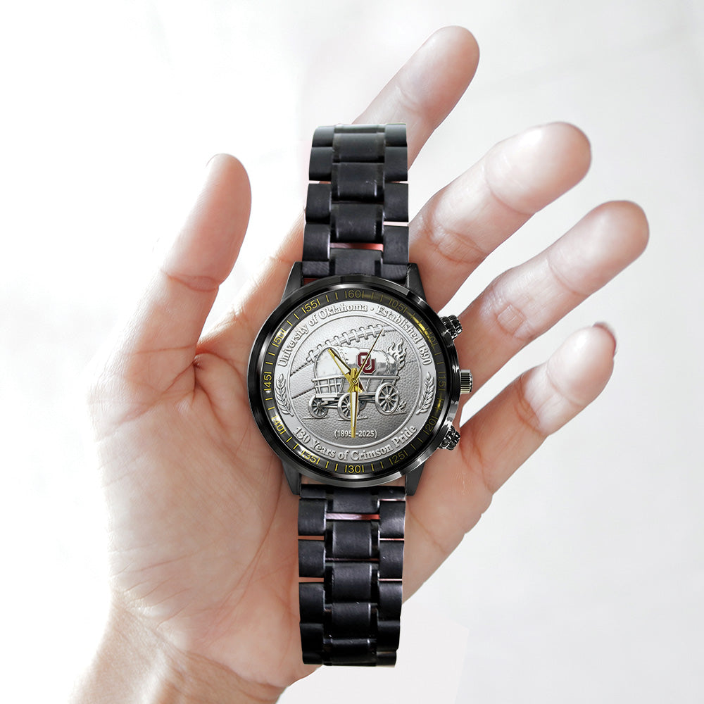 Oklahoma Sooners Football 130th Anniversary 2025 Black Stainless Steel Watch – TANTN17820