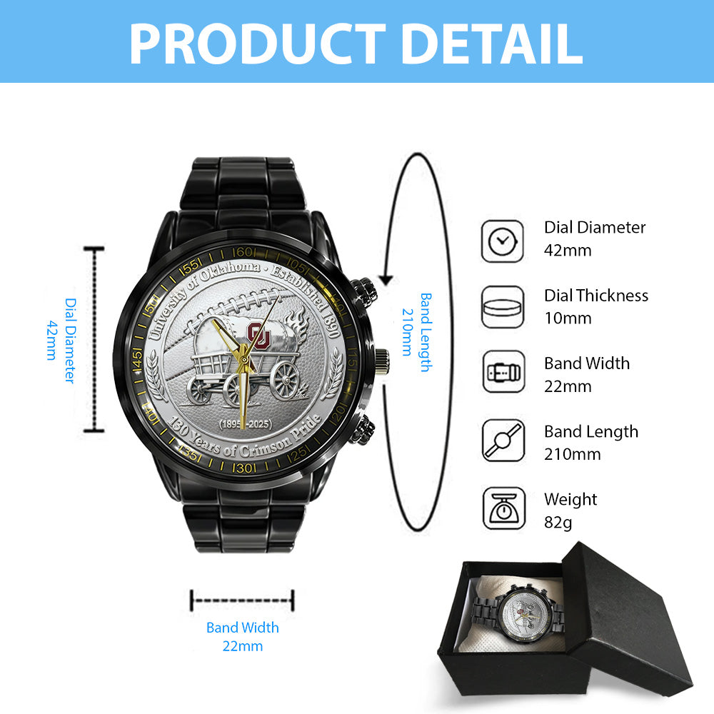 Oklahoma Sooners Football 130th Anniversary 2025 Black Stainless Steel Watch – TANTN17820