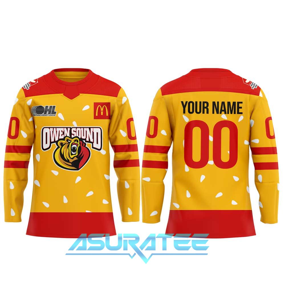 Owen Sound Attack Warmin up in Ronald Mcdonald House Hockey Jersey