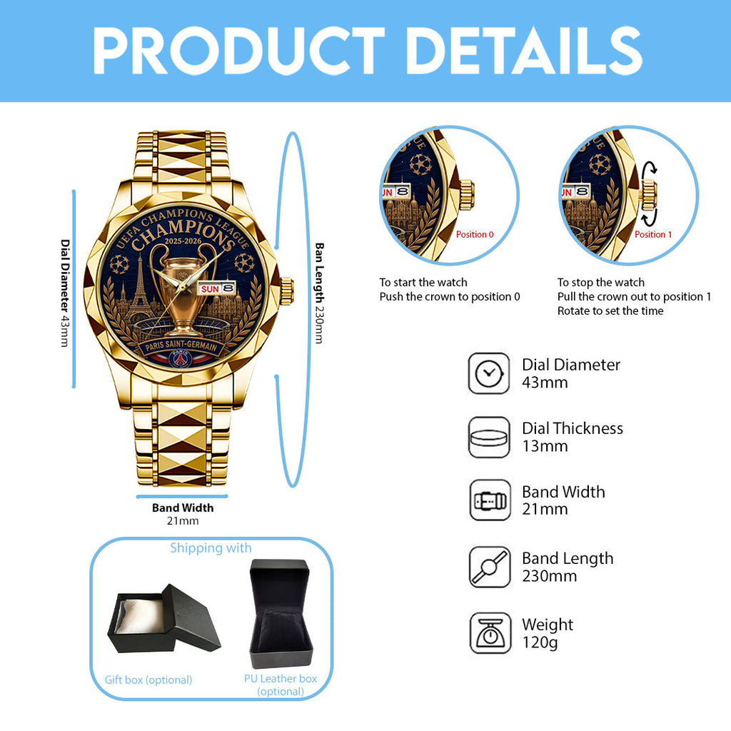 Paris Saint-Germain Champions of Europe 25/26 Alloy Luxury Quartz Watch – TANTN23304