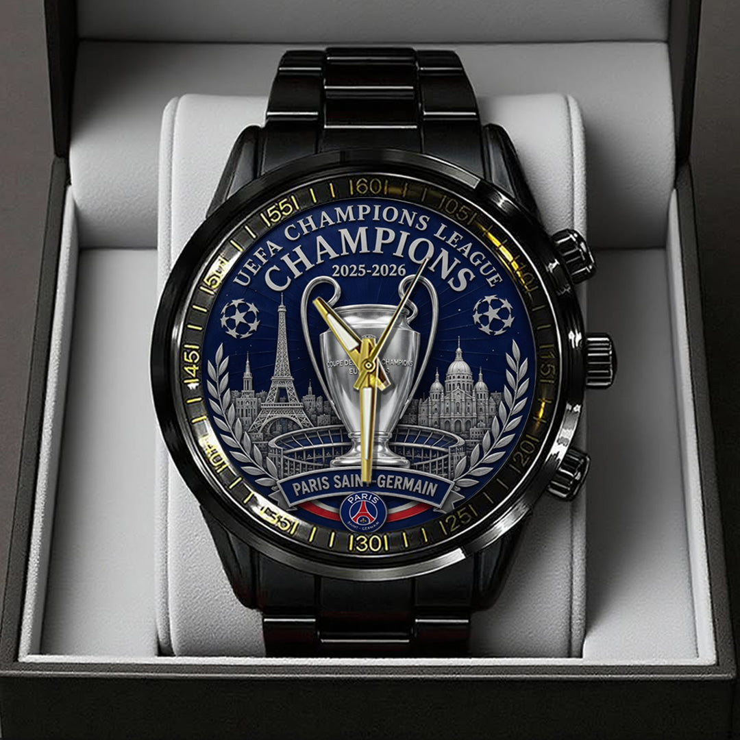 Paris Saint-Germain Champions of Europe 25/26 Black Stainless Steel Watch – TANTN23305