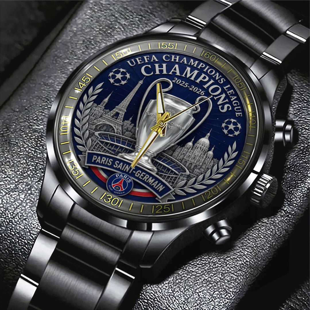 Paris Saint-Germain Champions of Europe 25/26 Black Stainless Steel Watch – TANTN23305
