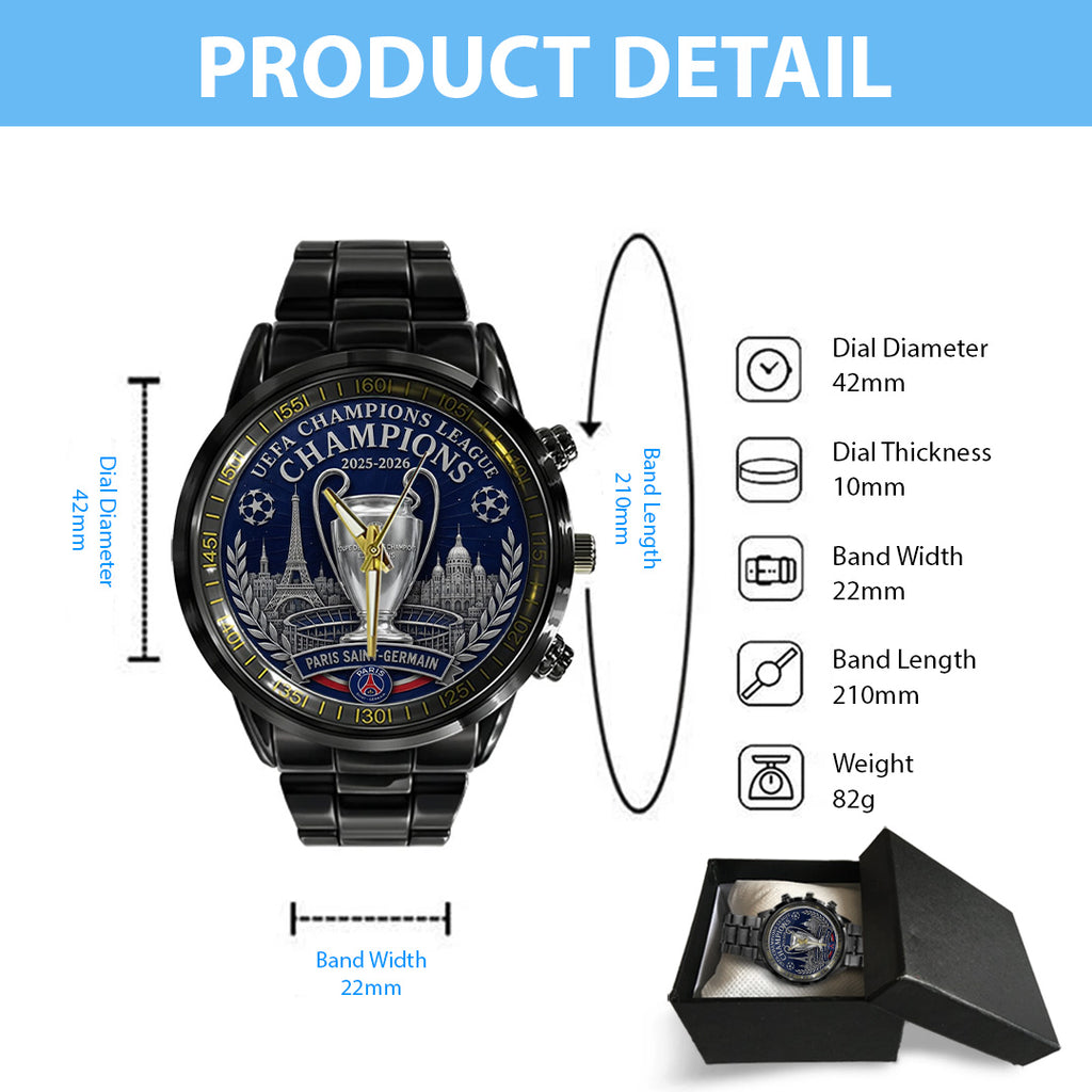 Paris Saint-Germain Champions of Europe 25/26 Black Stainless Steel Watch – TANTN23305