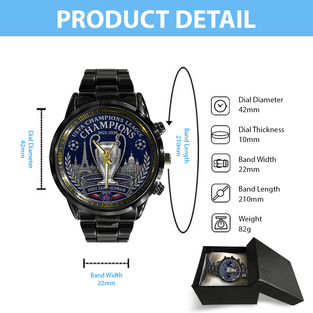 Paris Saint-Germain Champions of Europe 25/26 Black Stainless Steel Watch – TANTN23305