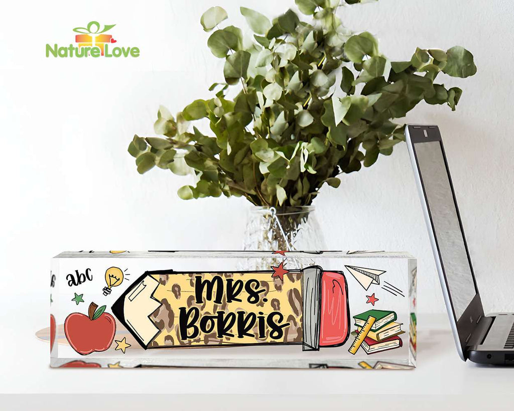 Pencil Teacher Desk Name Plate Personalized Acrylic Plaque Back To School Gifts
