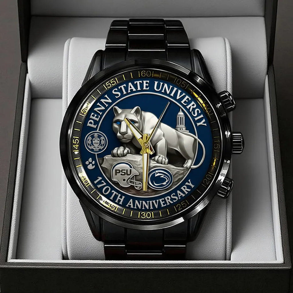 Penn State Nittany Lions Football 170th Anniversary 2025 Black Stainless Steel Watch – TANTN16149