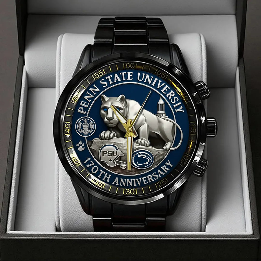 Penn State Nittany Lions Football 170th Anniversary 2025 Black Stainless Steel Watch – TANTN16149