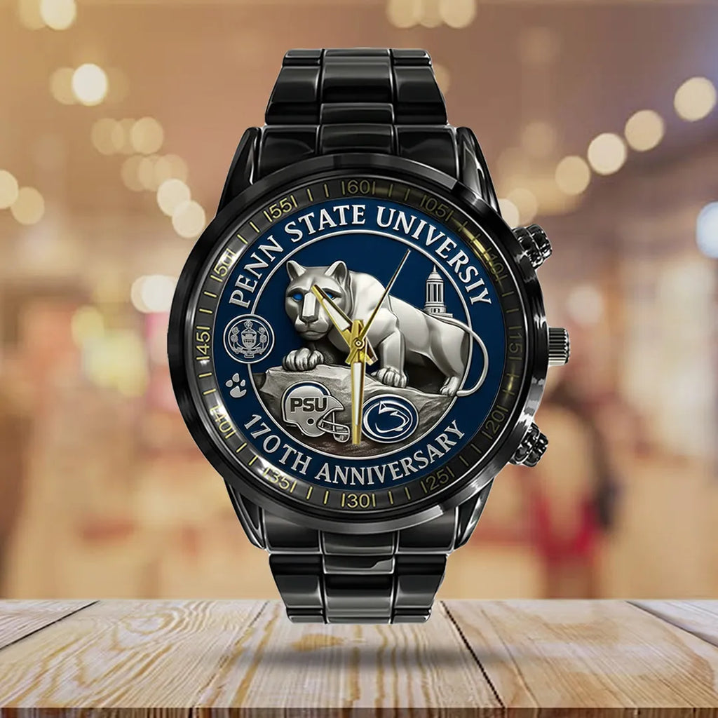 Penn State Nittany Lions Football 170th Anniversary 2025 Black Stainless Steel Watch – TANTN16149