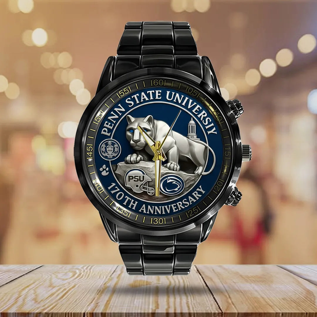 Penn State Nittany Lions Football 170th Anniversary 2025 Black Stainless Steel Watch – TANTN16149